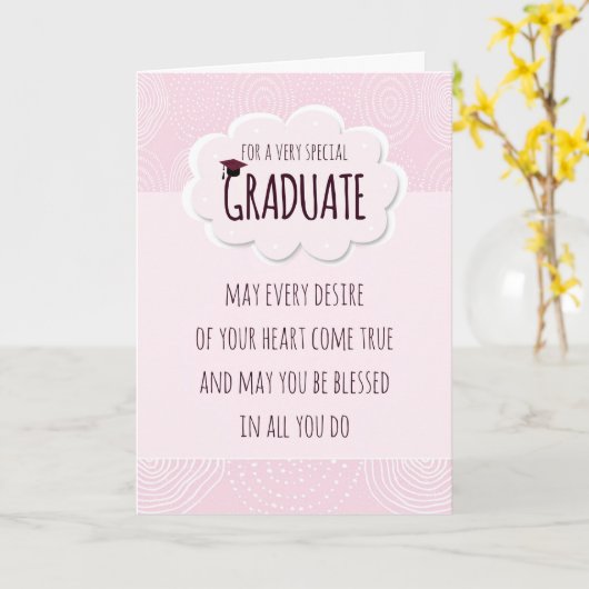 Girly rosa Absolvent-Abschluss-Glückwünsche Karte (Gelbe Blume)