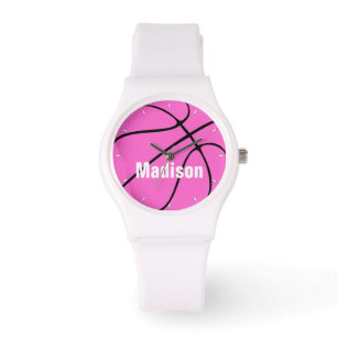 Girly rosa Basketball-Name-/Text-Mädchen tragen Armbanduhr
