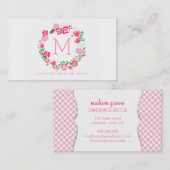 Girly rosa Blumenwreath-personalisiertes Monogramm Visitenkarte (Vorne/Hinten)