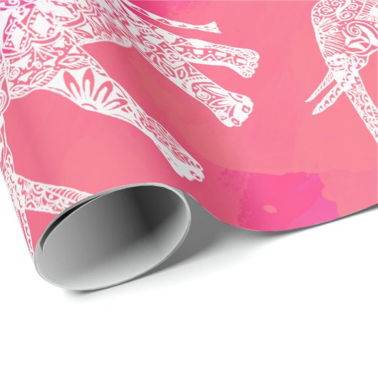 girly rosa buntes Stammes- Blumenelefantmuster Geschenkpapier (Rolleneckpunkt)