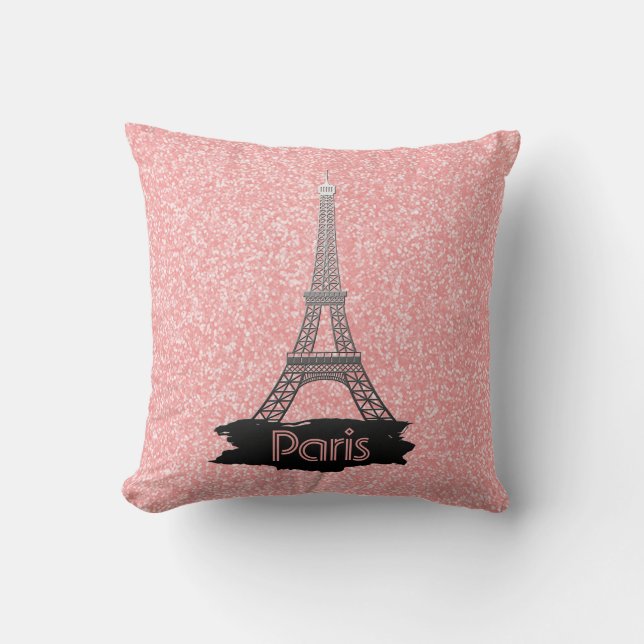 Girly rosa Eiffel-Turm-Glitzer-Franzosen Paris Kissen (Vorderseite)
