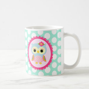Girly rosa Eulen-Blumen-u. Kaffeetasse