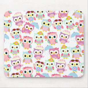 Girly rosa Eulen-niedliches Muster Mousepad