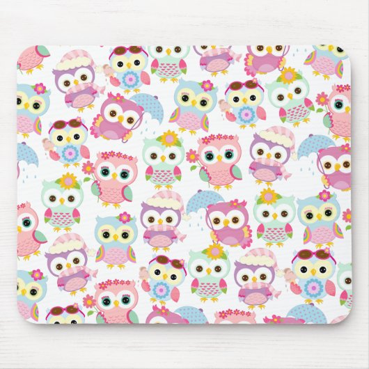 Girly rosa Eulen-niedliches Muster Mousepad (Vorne)
