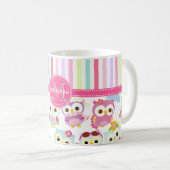 Girly rosa Eulen-niedliches Muster PersCustomize Kaffeetasse (VorderseiteRechts)