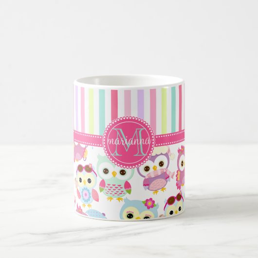 Girly rosa Eulen-niedliches Muster PersCustomize Kaffeetasse (Mittel)