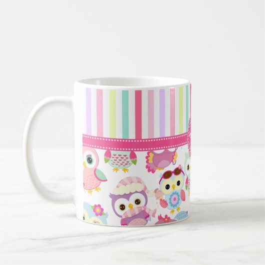 Girly rosa Eulen-niedliches Muster PersCustomize Kaffeetasse (Links)