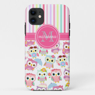 Girly rosa Eulen-niedliches Muster personalisiert Case-Mate iPhone Hülle