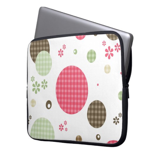 Girly rosa Gingham-Muster kreist niedliche Laptopschutzhülle (Vorderseite Links)