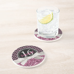 Girly rosa Glitzer-Blick-Bonbon 16 Zickzack Sandstein Untersetzer