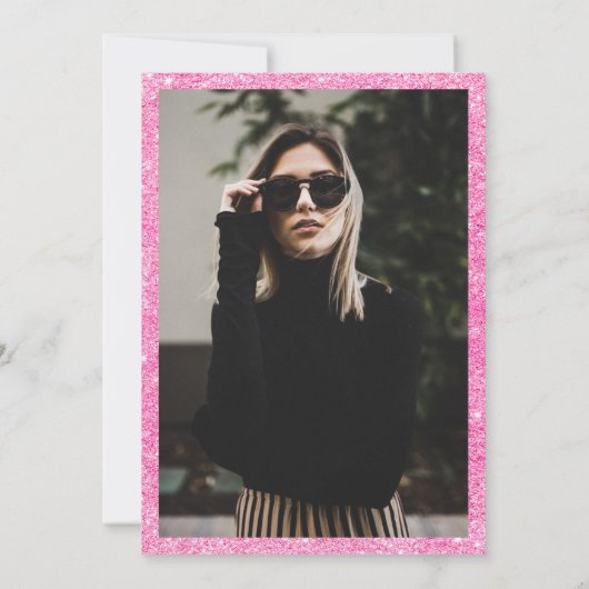 Girly rosa Glitzer Randmarmor Foto Sweet 16 Einladung (Rückseite)