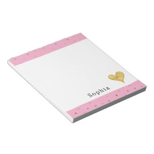 Girly Rosa Gold Punkte Herz Notizblock