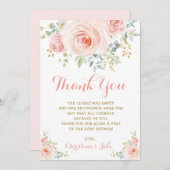 Girly rosa Golderröten blumenbaby-Dusche Boho Rose Dankeskarte (Vorne/Hinten)