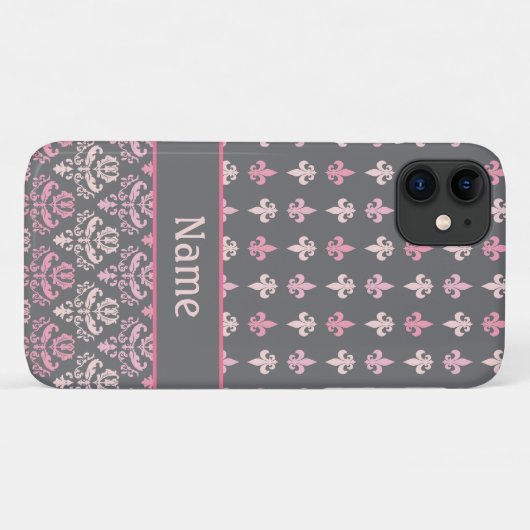 Girly rosa grauer Lilien-Damast iPhone 5 Kasten Case-Mate iPhone Hülle (Rückseite (Horizontal))