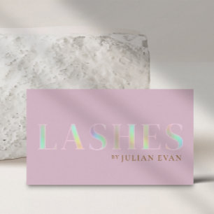 Girly Rosa Holografisches Schrift Wimperntechniker Visitenkarte