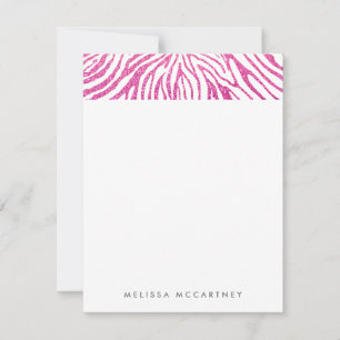 Girly rosa Imitat-Glitzerzebra-Muster-Briefpapier Mitteilungskarte