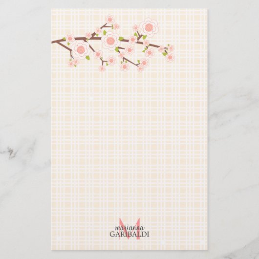 Girly rosa Kirschblüte personalisiert Briefpapier (Vorderseite)