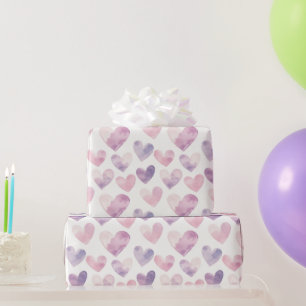 Girly Rosa Lila Herzen Geburtstag Geschenkpapier