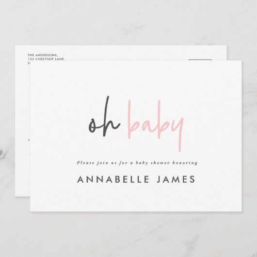 Girly rosa moderne Typografie, zeitgenössischer Ch Einladung (Vorne/Hinten)