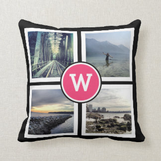 Girly rosa Monogramm Instagram Fotos 2 mit Seiten Kissen