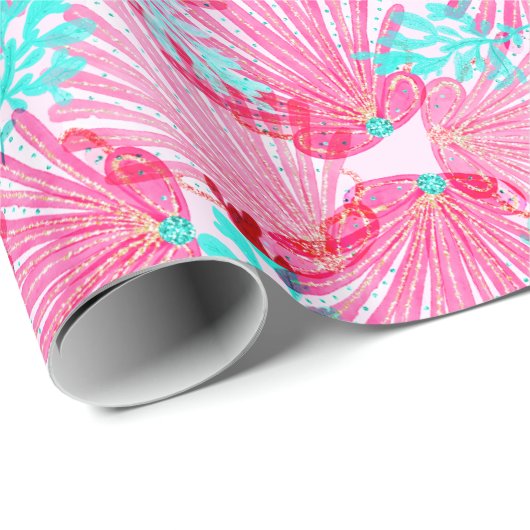 Girly rosa Muschel-Muster Geschenkpapier (Rolleneckpunkt)