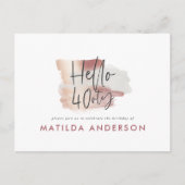 Girly rosa Rosa Gold, modern 40. Geburtstag Einladungspostkarte (Vorderseite)