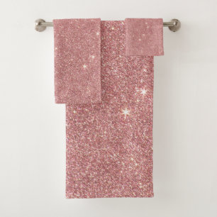 Girly rosa Rosen-Goldchic-Imitat-Glitzer-Muster Badhandtuch Set