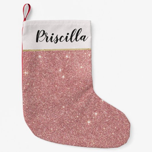 Girly rosa Rosen-Goldchic-Imitat-Glitzer-Muster Kleiner Weihnachtsstrumpf (Vorderseite)