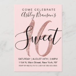 Girly rosa Rosen-Goldsequin-Glitzer-Bonbon 16 Einladung