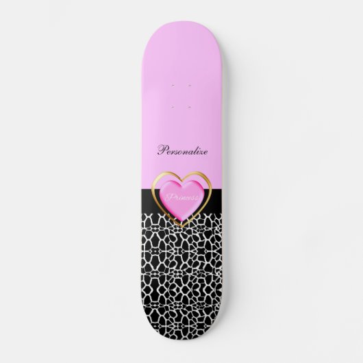 Girly rosa schwarze Prinzessin Giraffe Print und Skateboard (Vorderseite)