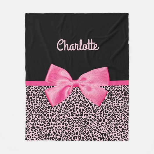 Girly rosa schwarzer Leopard-Druck-niedlicher Fleecedecke (Vorderseite)