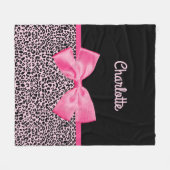 Girly rosa schwarzer Leopard-Druck-niedlicher Fleecedecke (Vorderseite (Horizontal))