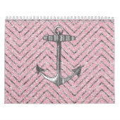 Girly rosa silberner Glitzer-Zickzack Muster-Anker Kalender (Titelbild)