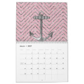 Girly rosa silberner Glitzer-Zickzack Muster-Anker Kalender (Mär 2027)