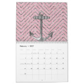 Girly rosa silberner Glitzer-Zickzack Muster-Anker Kalender (Feb 2027)