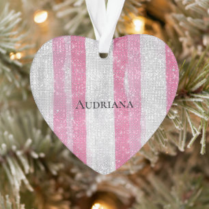 Girly Rosa Silberstreifen Glitzer Weihnachten Ornament