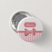 Girly Rosa-Streifen-niedlicher Polka-Punkt-Bogen Button (Vorne & Hinten)