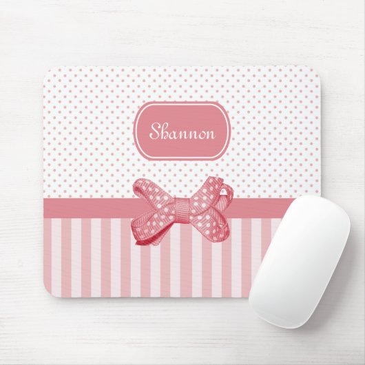 Girly Rosa-Streifen-niedlicher Polka-Punkt-Bogen Mousepad (Mit Mouse)
