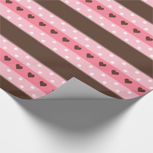 Girly Rosa-u. Brown-Streifen und Tupfen-Muster Geschenkpapier (Ecke)
