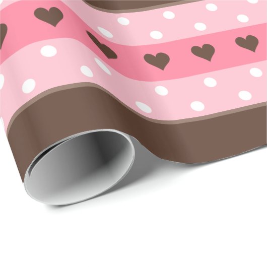 Girly Rosa-u. Brown-Streifen und Tupfen-Muster Geschenkpapier (Rolleneckpunkt)