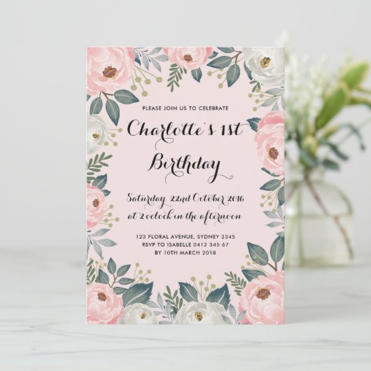 Girly Rosa u. Einladung (Stehend Vorderseite)