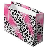 Girly Rosa-und Schnee-Leopard-Masche Große Geschenktüte (Vorderseite Schrägansicht)