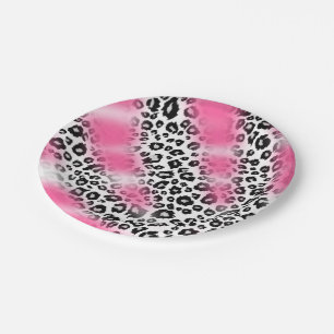Girly Rosa-und Schnee-Leopard-Masche Pappteller
