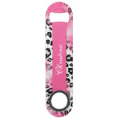 Girly Rosa-und Schnee-Leopard-Maschen-Monogramm Speed Flaschenöffner (Vorderseite)