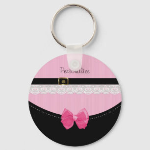 Girly rosa und schwarze Babyschuhe mit Bogen und Schlüsselanhänger