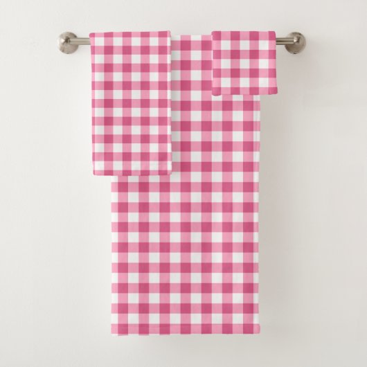Girly rosa und weißer Gingham Badhandtuch Set (Insitu)
