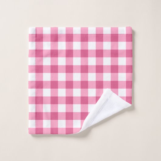Girly rosa und weißer Gingham Badhandtuch Set (Waschlappen)