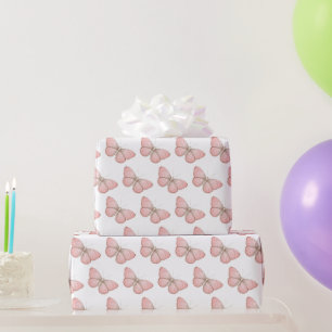 Girly Rosa Weiße Schmetterlinge Geburtstag Geschenkpapier