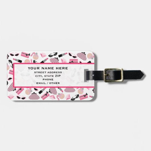 Girly rosa Zusatz-Gepäckanhänger Gepäckanhänger (Vorderseite horizontal)