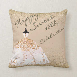 Girly Rose Gold Big Ball Gown Sweet 16. Geburtstag Kissen